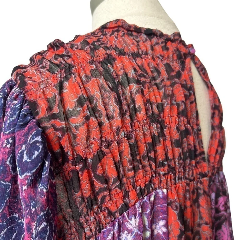Free People Merrie Mix RARE Print Long Sleeve Oversized Tunic Size XS